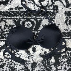 halter strap bikini top—black push-up